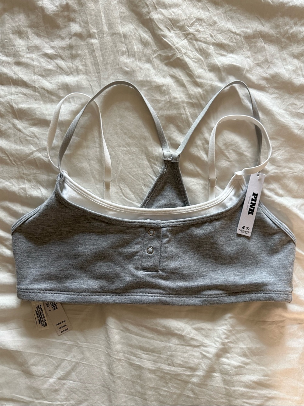 PINK Victoria's Secret Gray Bralette with White Trim